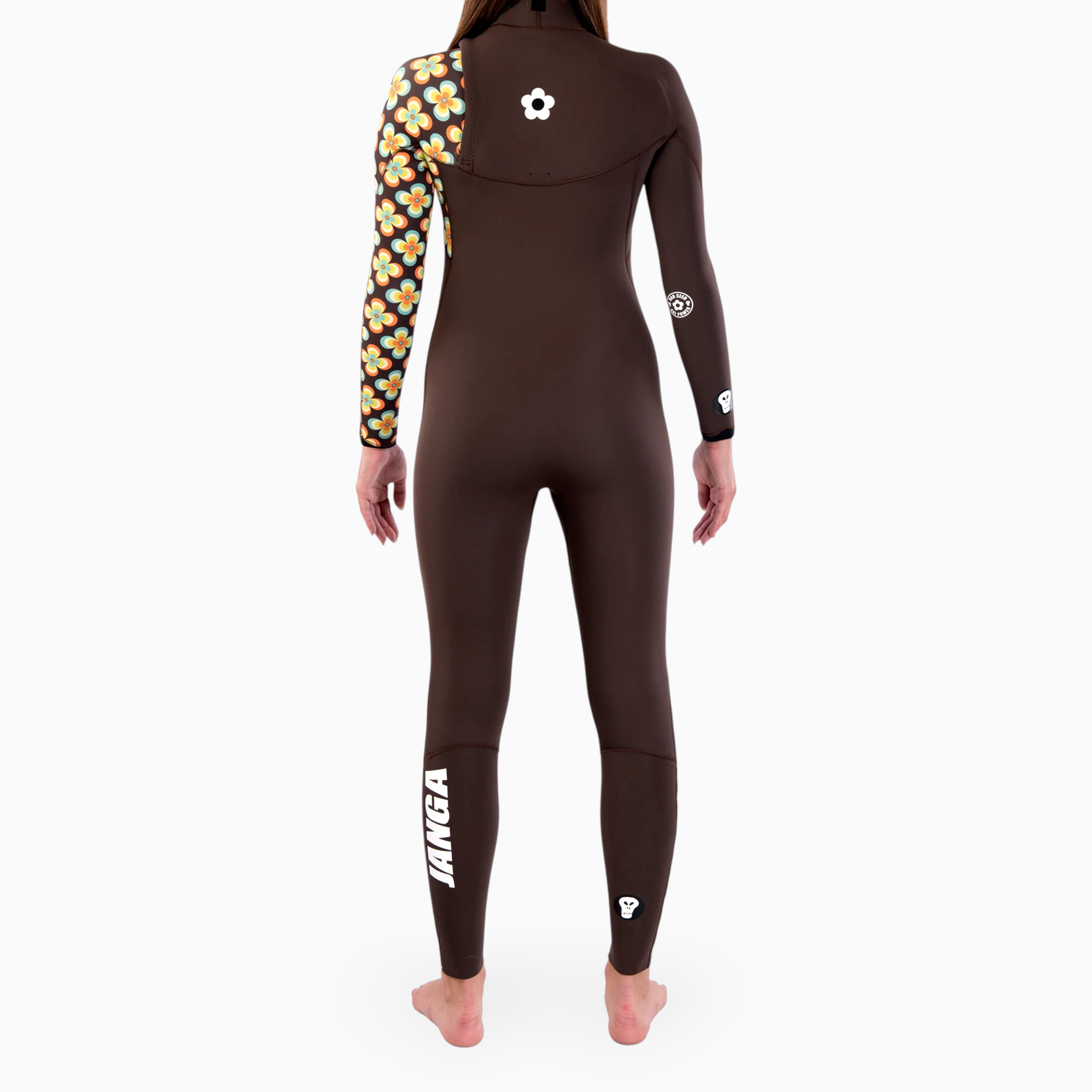 Surfer wearing JANGA BAD SEED wetsuit suit 4/3 mm - back