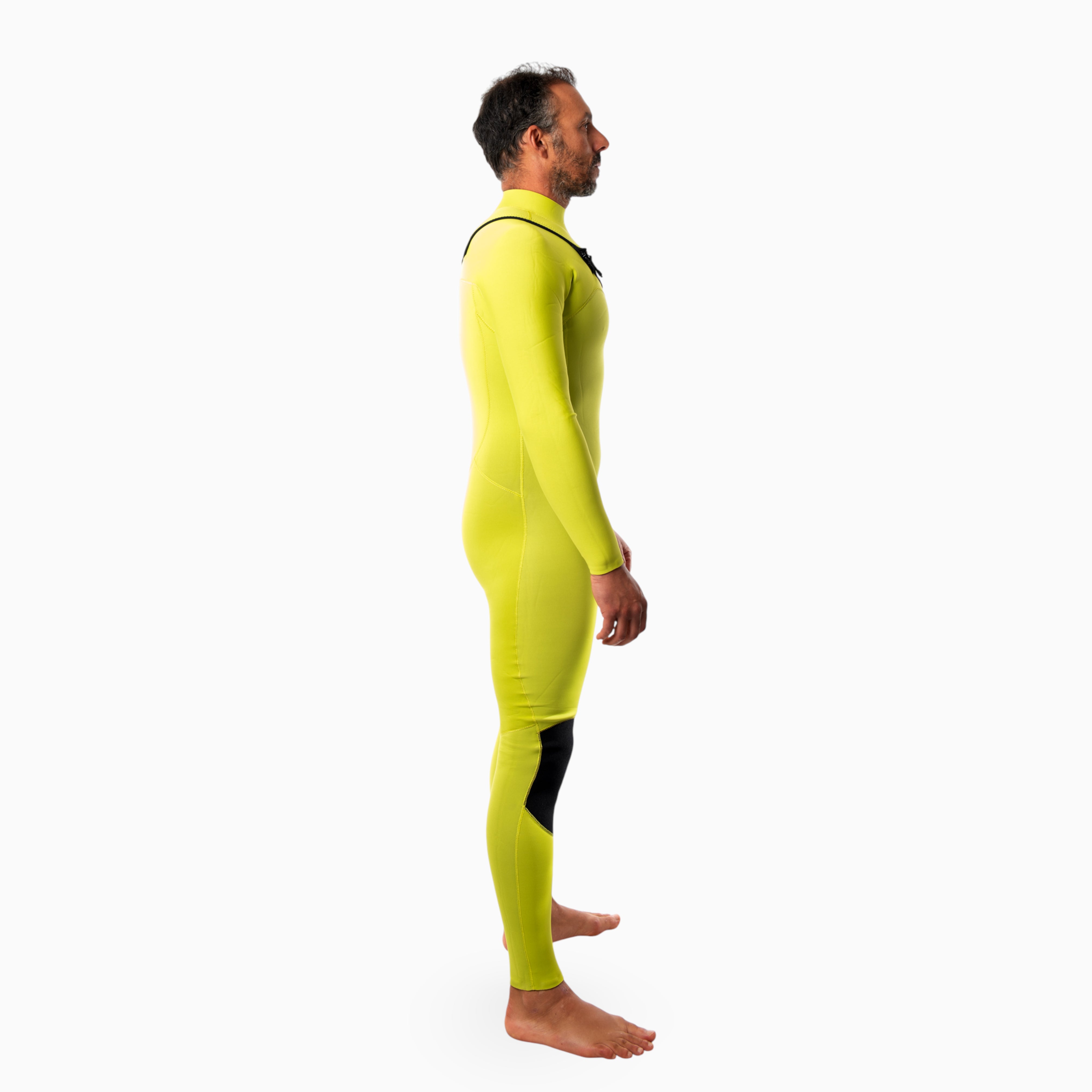Surfer wearing JANGA FRONTLINE Fullsuit 2/2mm green - side