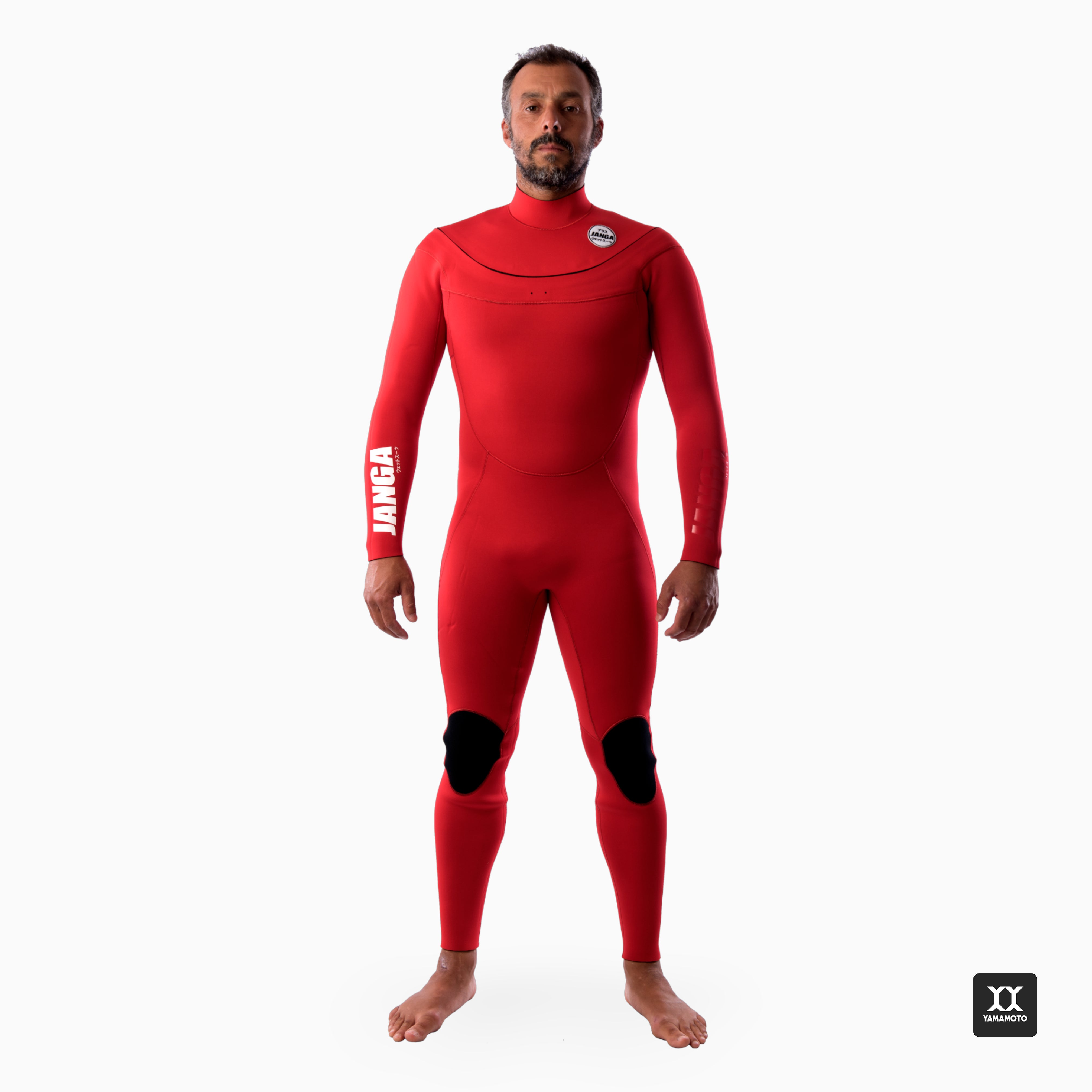 Surfer wearing JANGA PRO Fullsuit 4/3mm red - front
