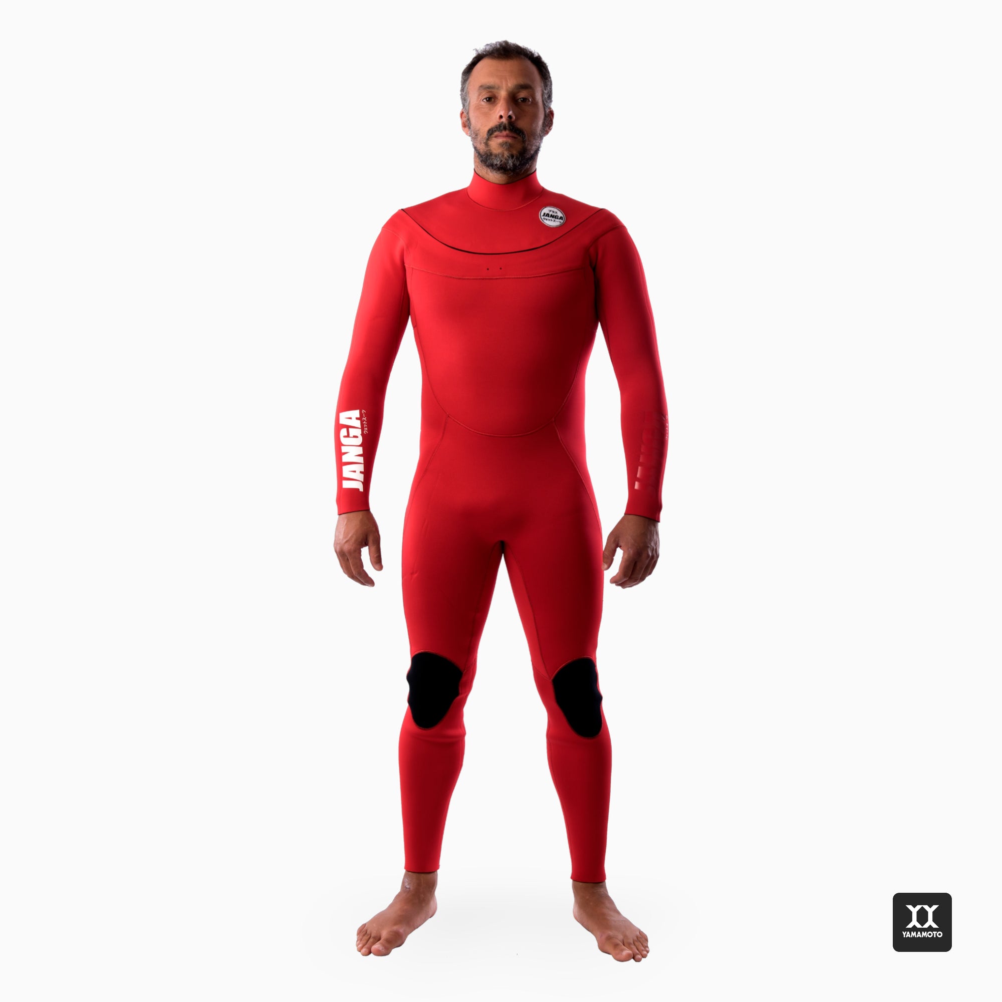 Surfer wearing JANGA PRO Fullsuit 4/3mm red - front