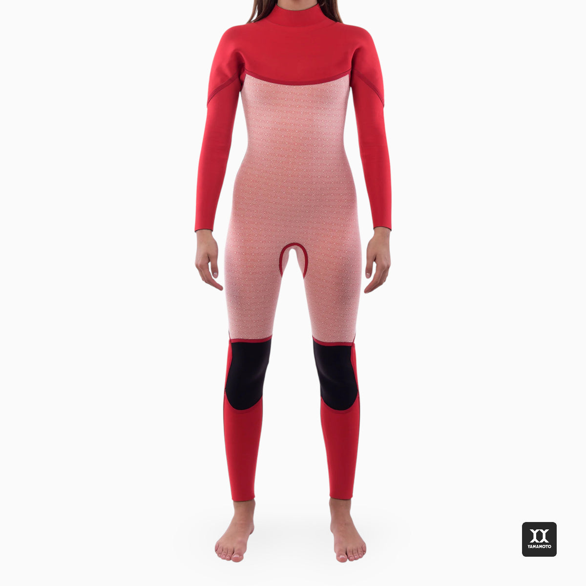 Surfer wearing JANGA PRO wetsuit suit 4/3 mm pink - yamamoto neoprene - inner layer front