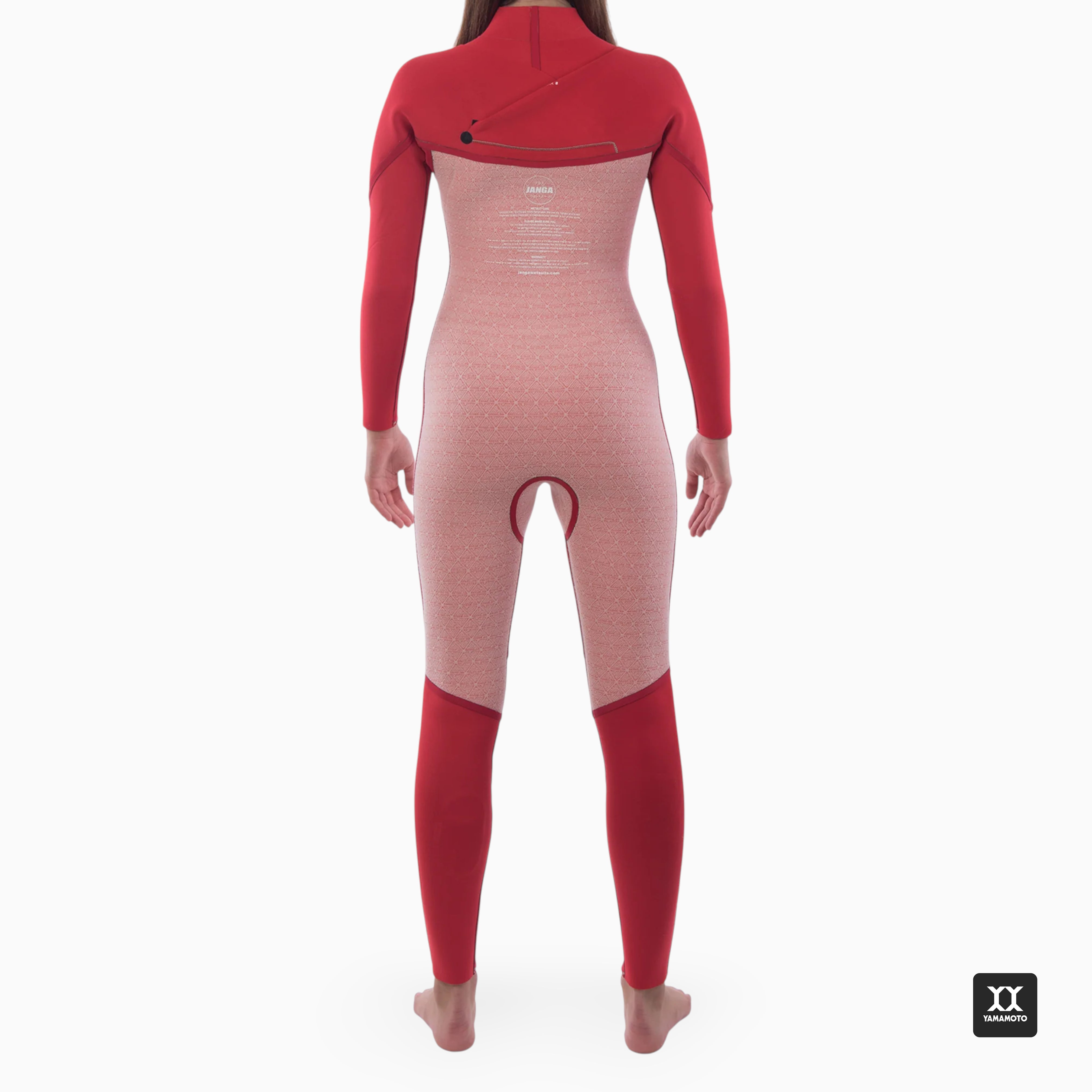 Surfer wearing JANGA PRO wetsuit suit 4/3 mm pink - yamamoto neoprene - inner layer back