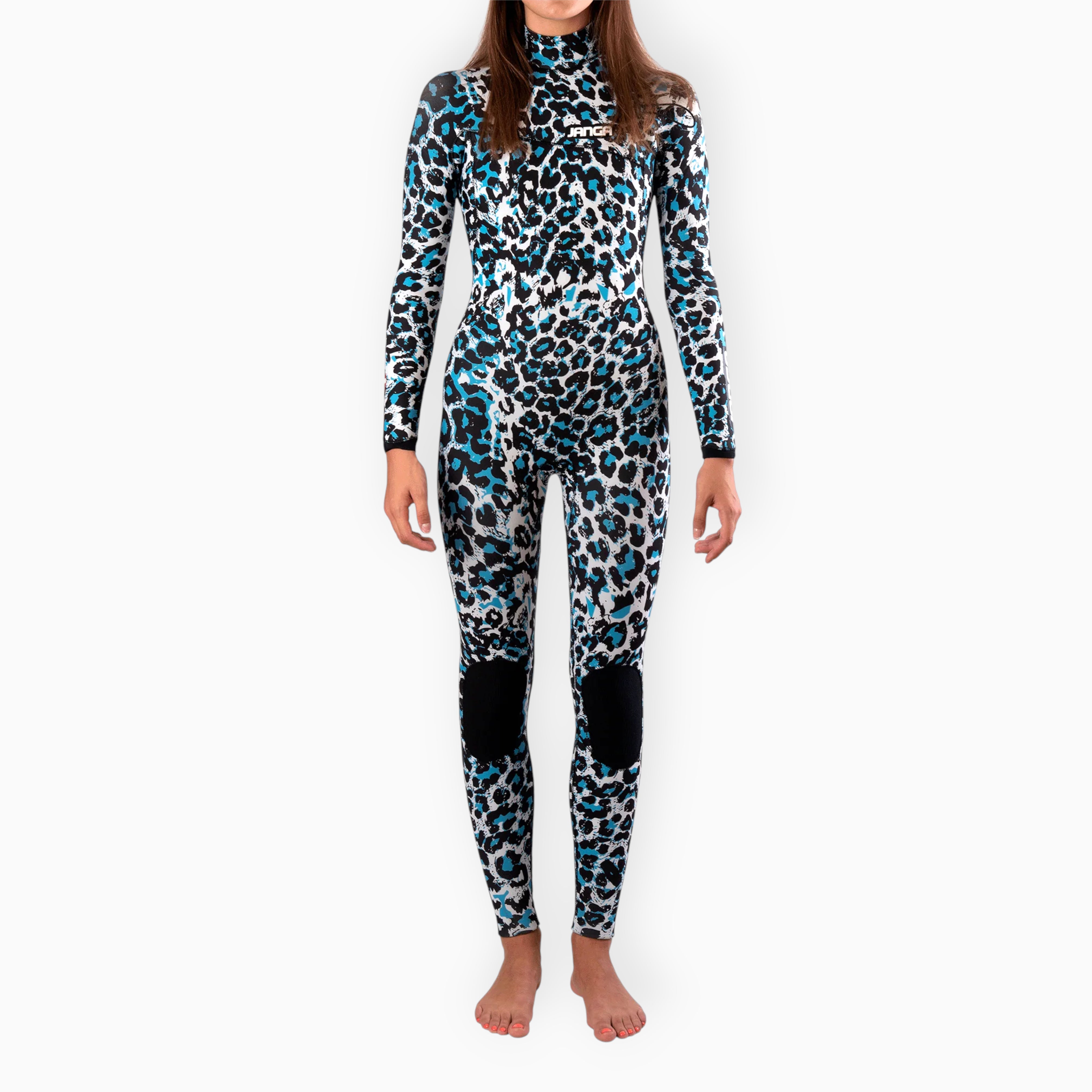 Woman wearing JANGA leopard fullsuit JANGLE