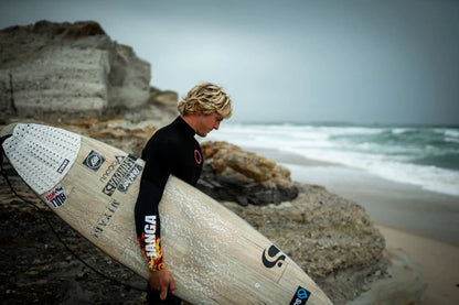 Surfer LONDON ALMIDA wearing JANGA chosen wetsuit in Portugal 