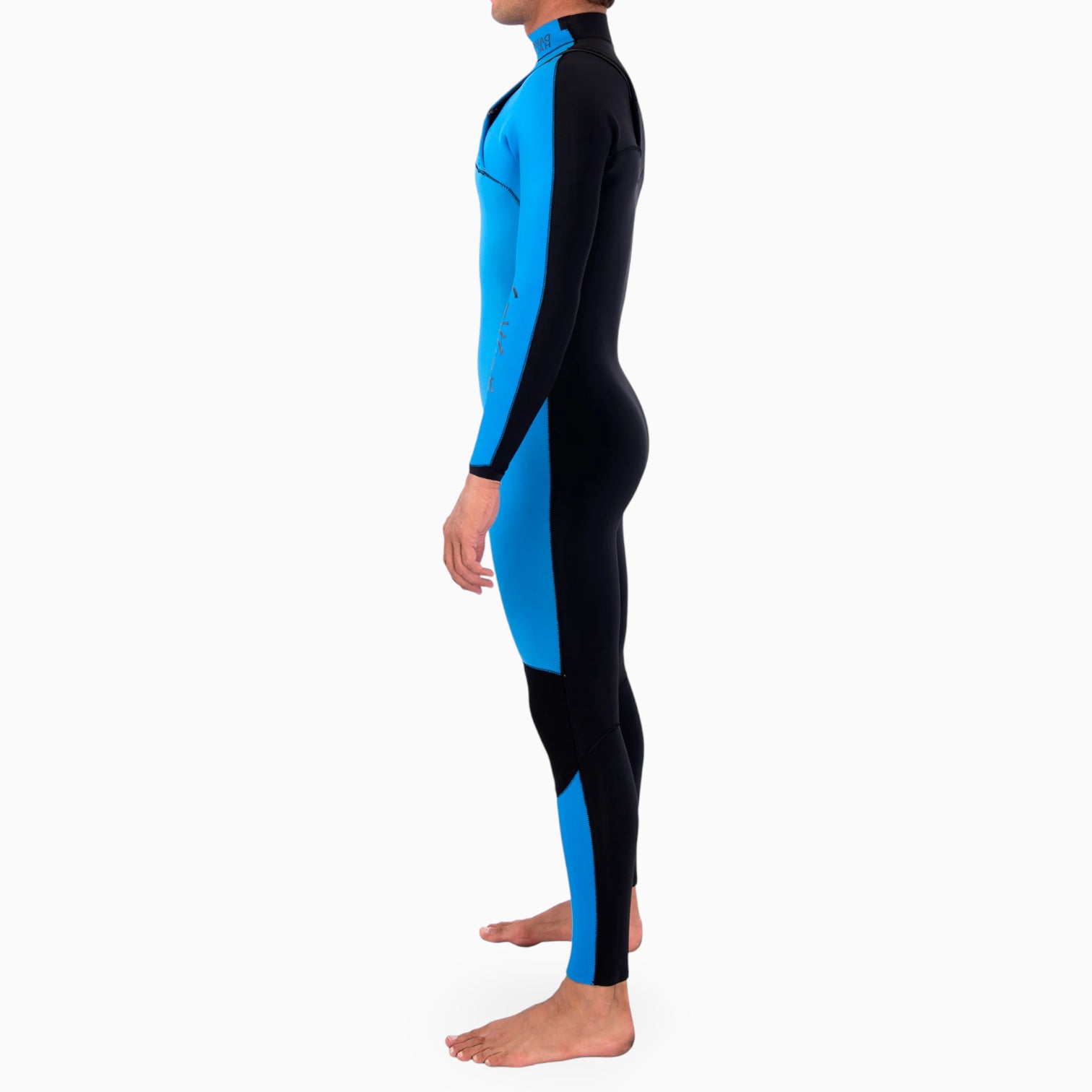 Surfer  wearing a JANGA DARK HALF blue and navy wetsuit on a white background
