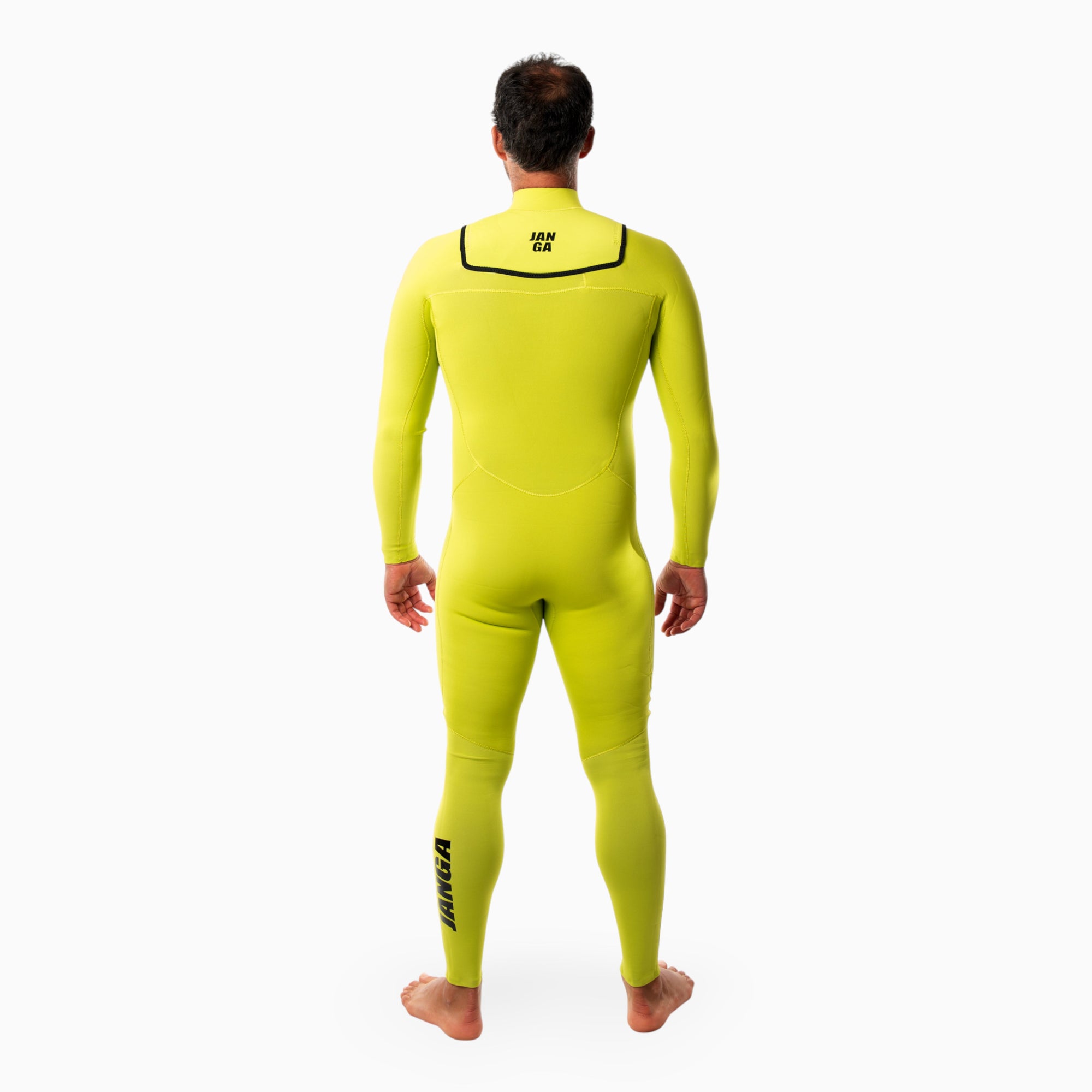 Surfer wearing JANGA FRONTLINE Fullsuit 2/2mm green - back