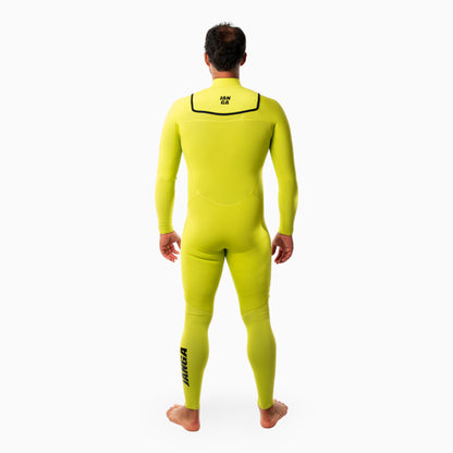 Surfer wearing JANGA FRONTLINE Fullsuit 2/2mm green - back