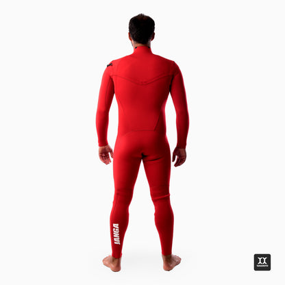 Surfer wearing JANGA PRO Fullsuit 4/3mm red - back