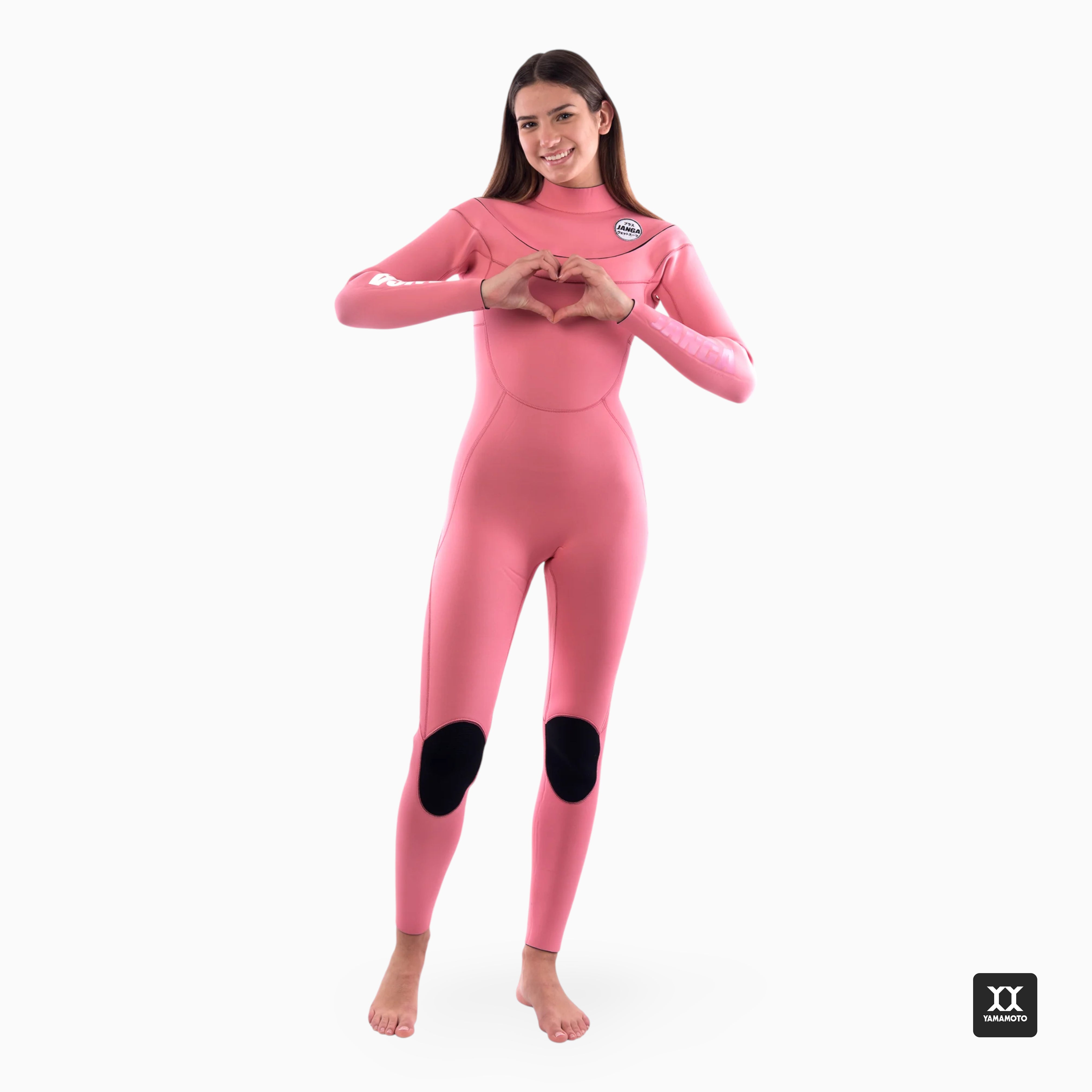Surfer wearing JANGA PRO wetsuit suit 4/3 mm pink - yamamoto neoprene