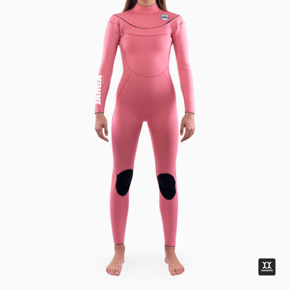 Surfer wearing JANGA PRO wetsuit suit 4/3 mm pink - yamamoto neoprene - front