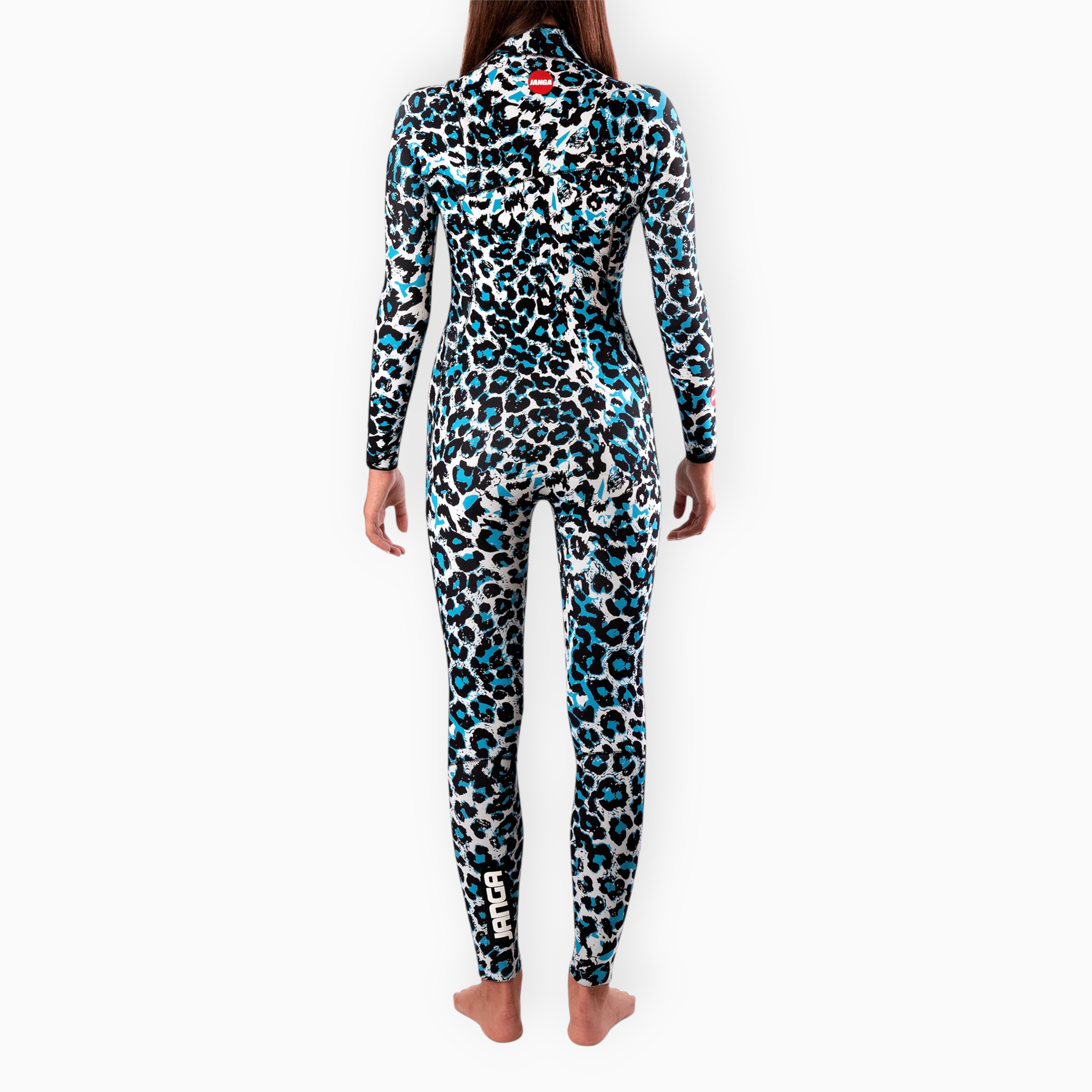 Woman wearing JANGA leopard fullsuit JANGLE