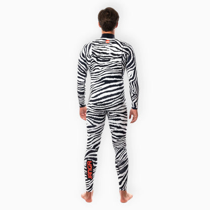 Surfer in Men's JANGA JANGLE ZEBRA wetsuit - back view