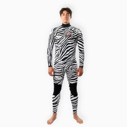 Surfer in Men's JANGA JANGLE ZEBRA wetsuit - front view